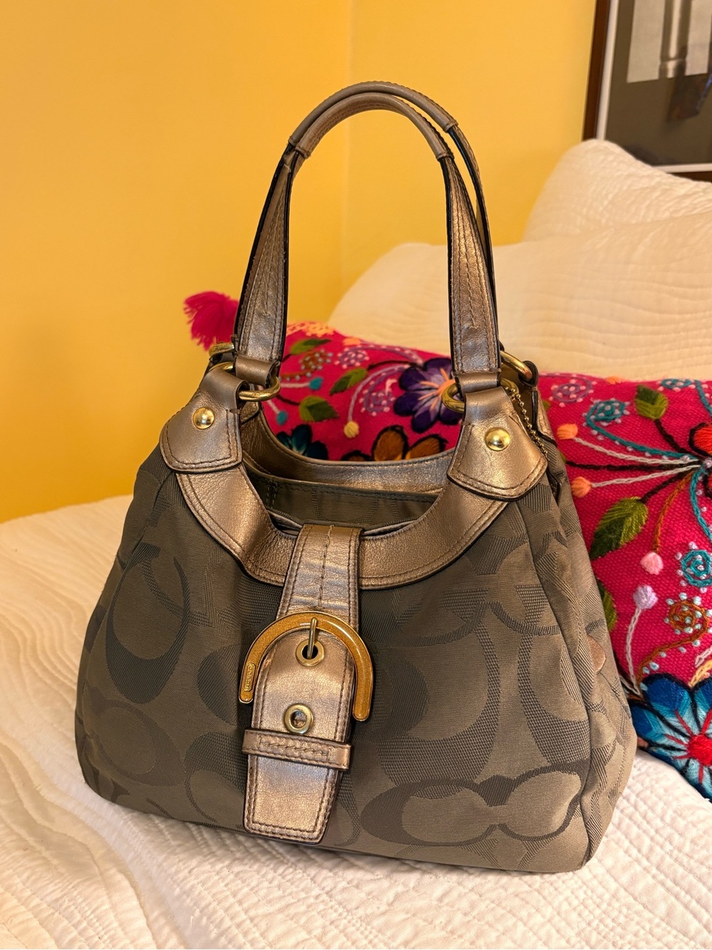 Coach SoHo Textured Optic Lynn Signature Canvas Shoulder Bag with Metallic Trim